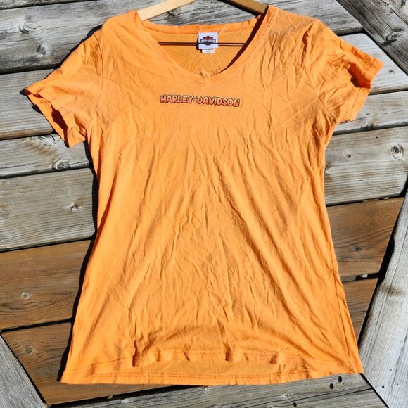 HARLEY DAVIDSON New York t-Shirt Women's Size Large Orange V Neck - Picture 2 of 6